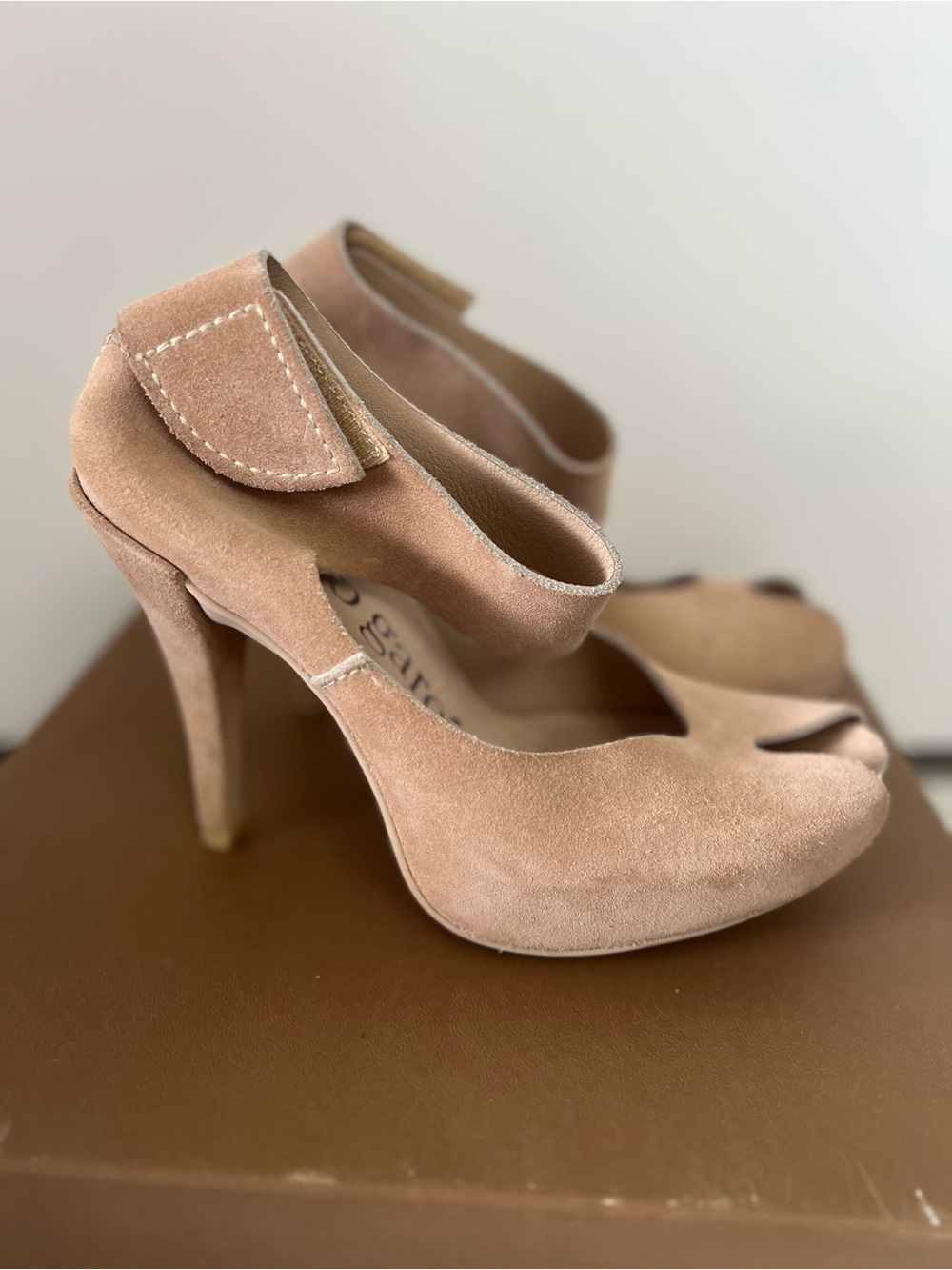 Pedro Garcia‎ Blush Tank Suede Peep-Toe Ankle-Strap Heels